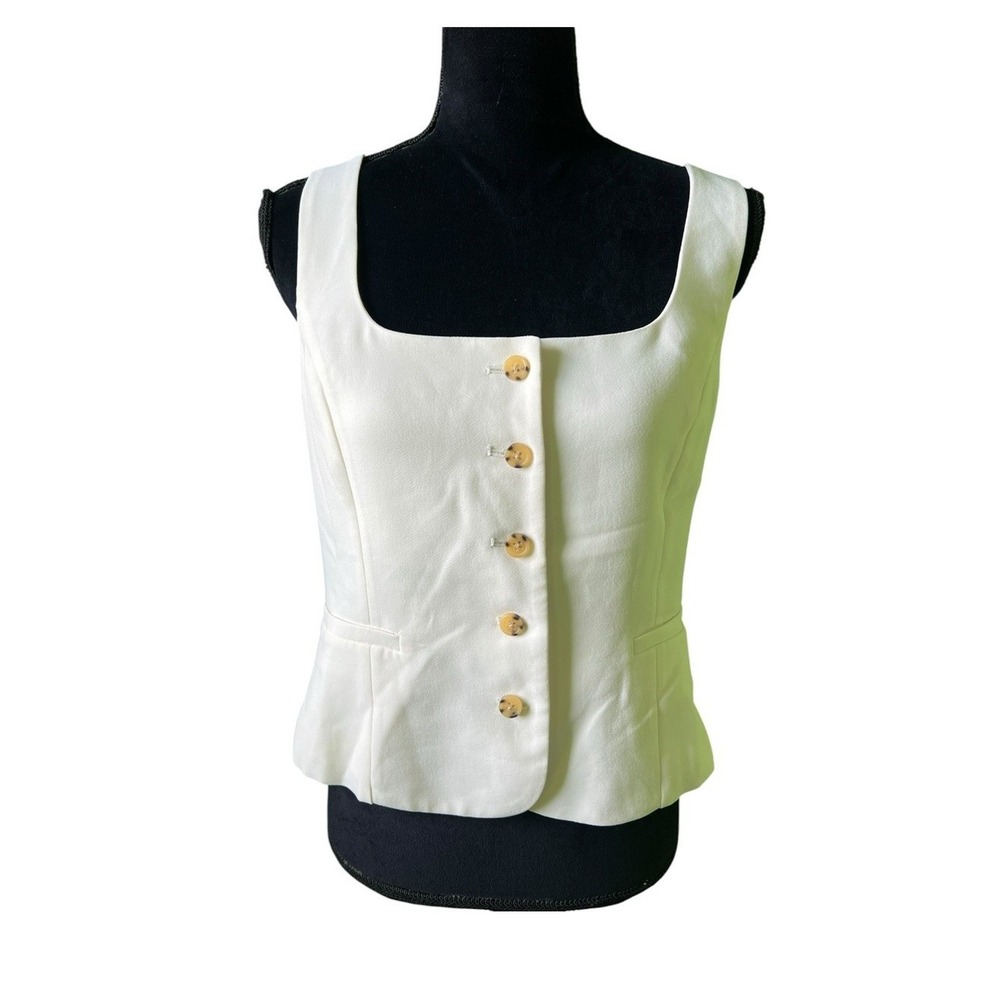 J.Crew Button Down Vest Women Size 8‎ Ivory NWOT Maia Scoop Neck Vest in Crepe